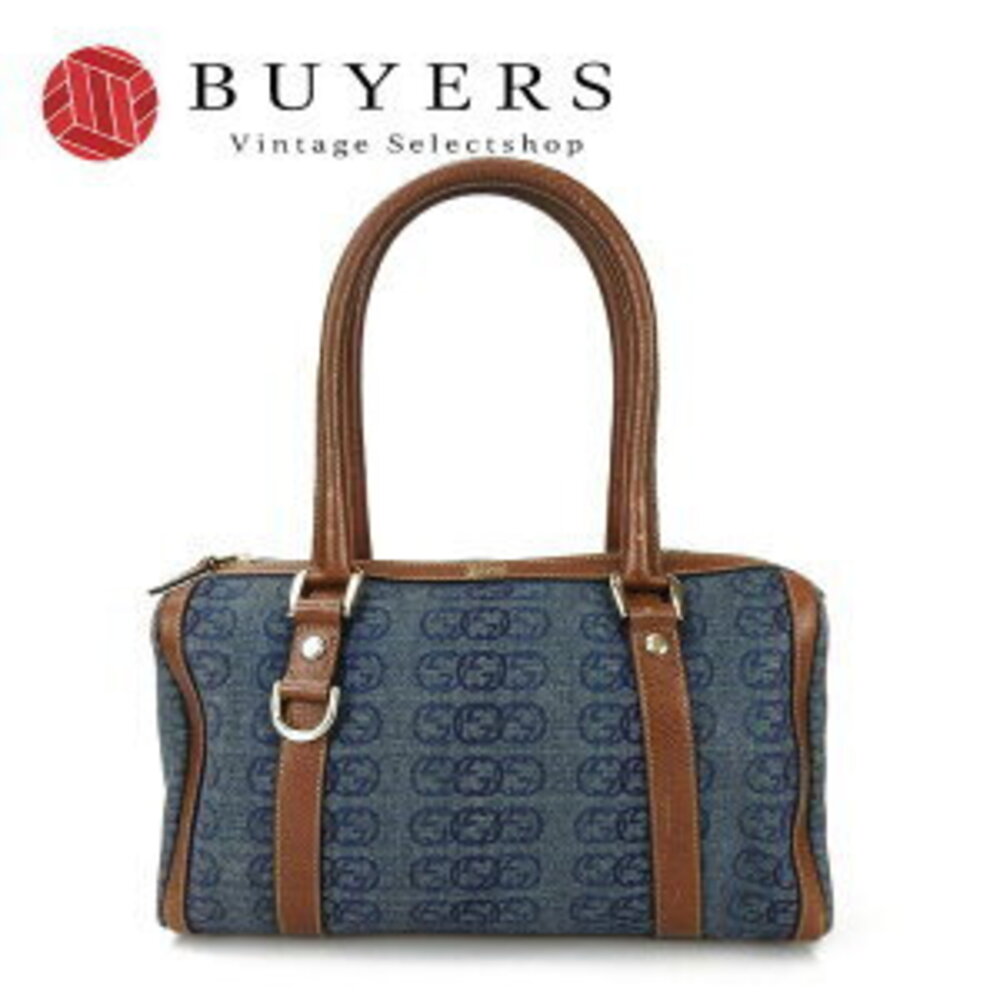 GUCCI GG Denim Handbag Leather Navy Blue Bag Shoulder